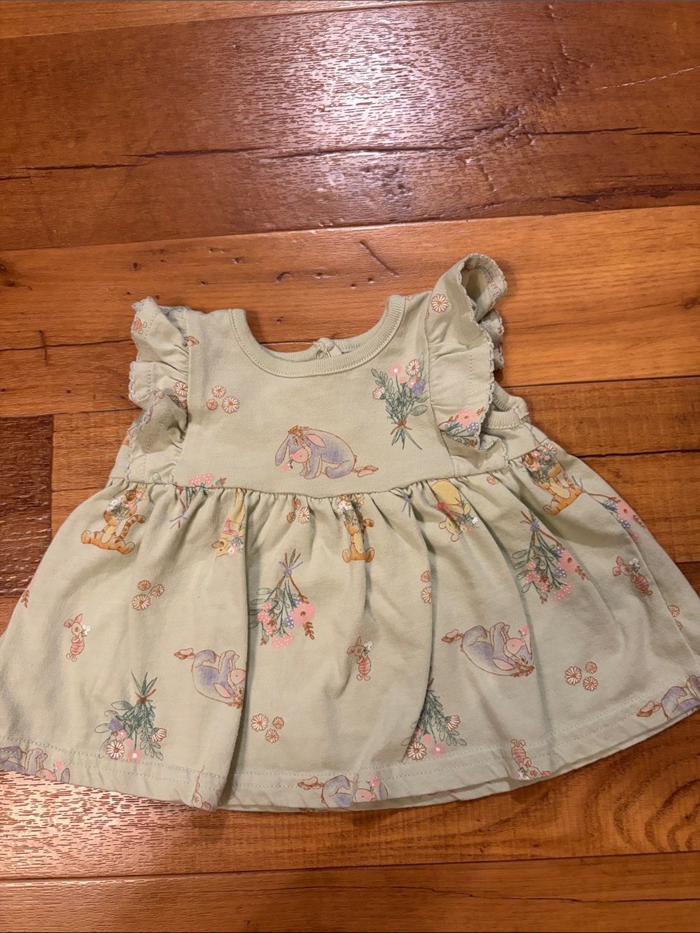 Pooh And Eyore Sage Green Flutter Sleeve Shirt Disney 6-9 Months